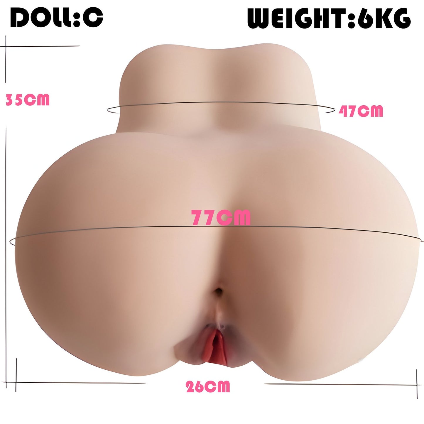 6kg slim waist big ass sex doll measurements view showing overall size and dimensions