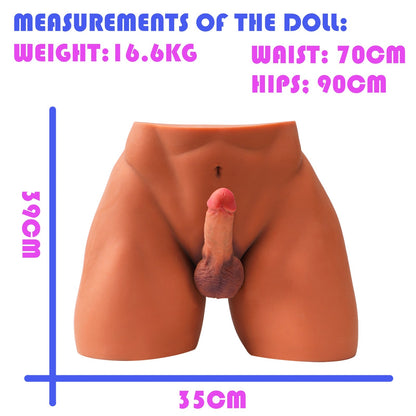 16.6kg realistic male lower body sex doll heavy athletic model dimensions image with weight, waist and hips