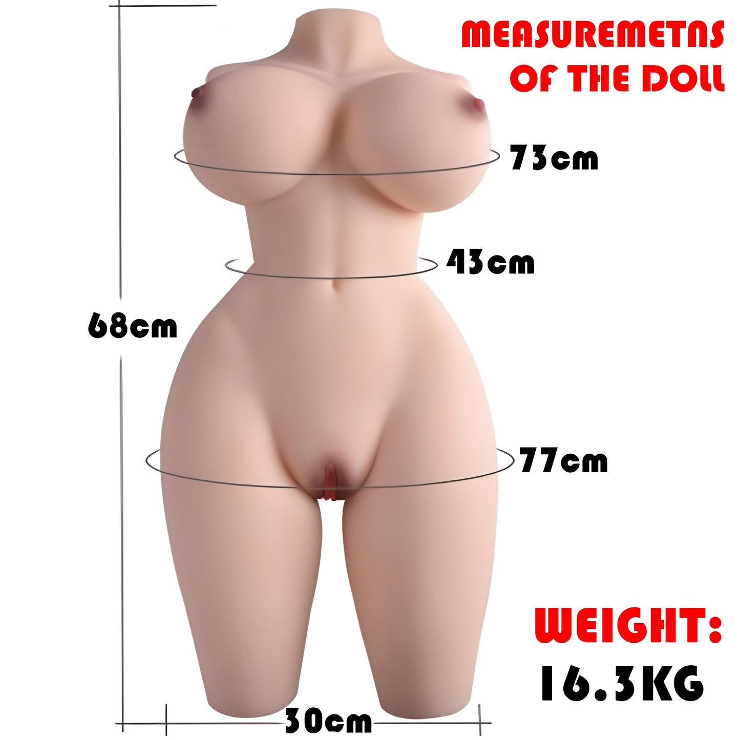 16kg curvy half body sex doll measurement diagram