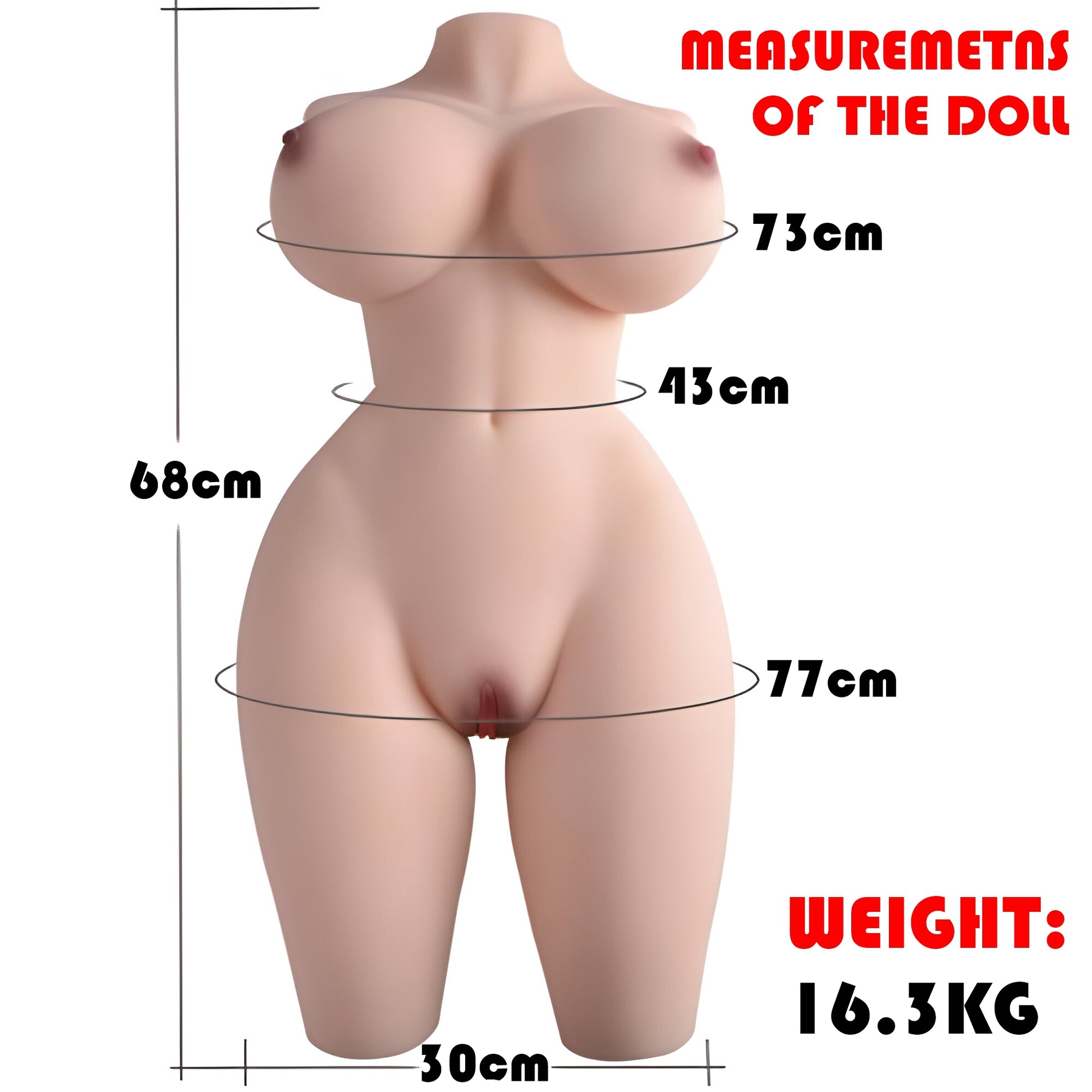 16kg curvy half body sex doll measurement diagram