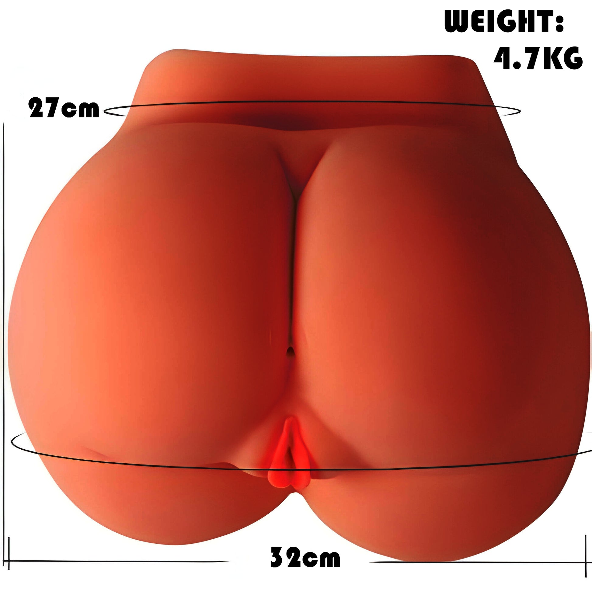 4.7kg curvy lower body sex doll dimensions image showing width and length measurements