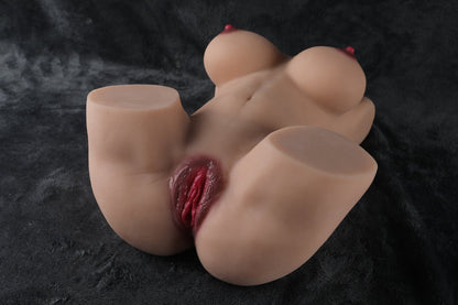 angled view of curvy torso sex doll showing waist and hip definition
