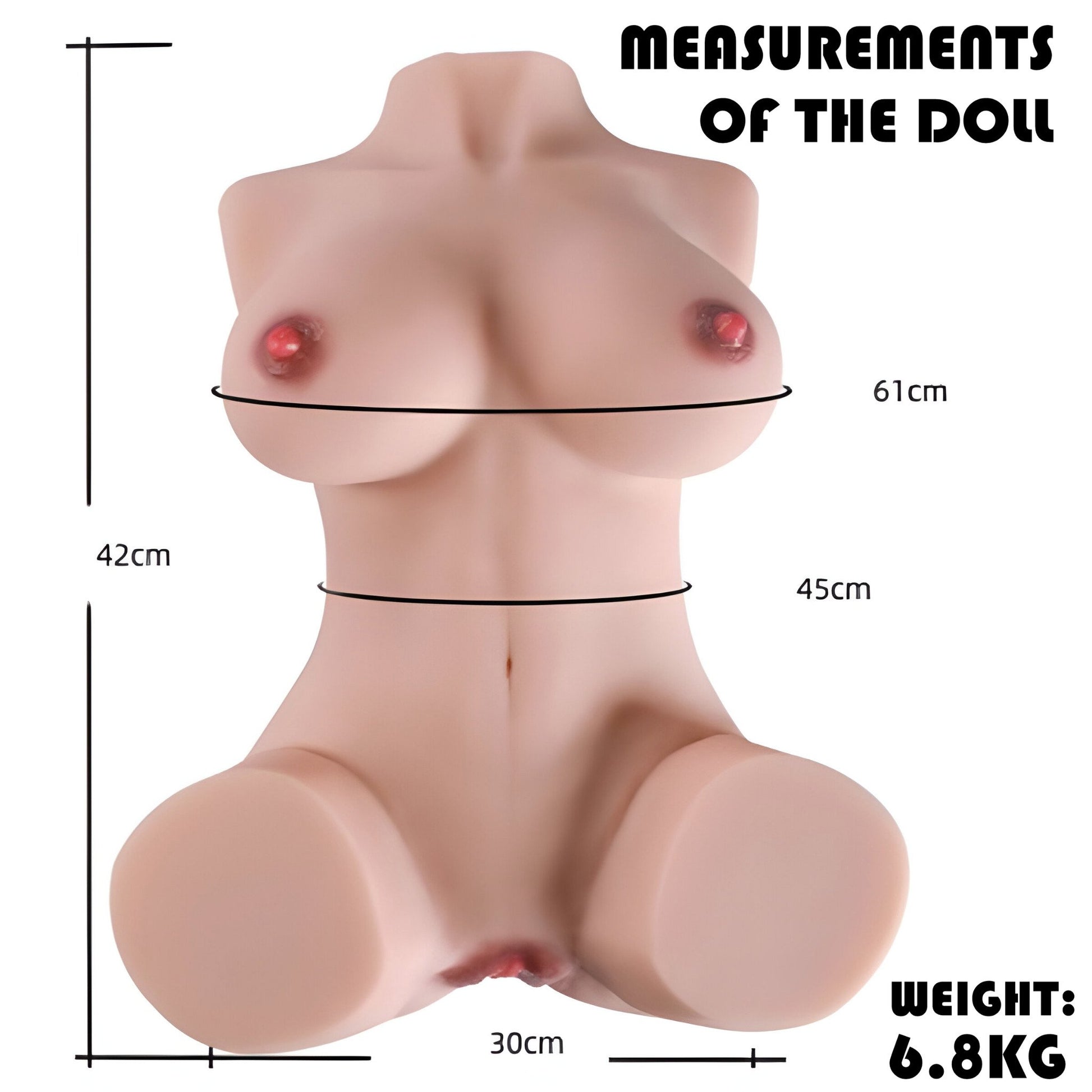 6.8kg curvy torso sex doll dimensions showing measurements and proportions