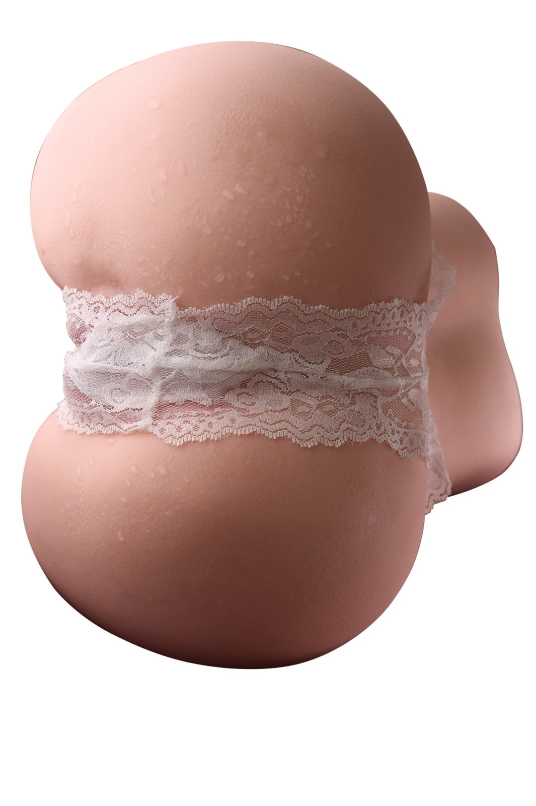 6kg slim waist big ass sex doll rear isolated angled view with lace panties on plain background