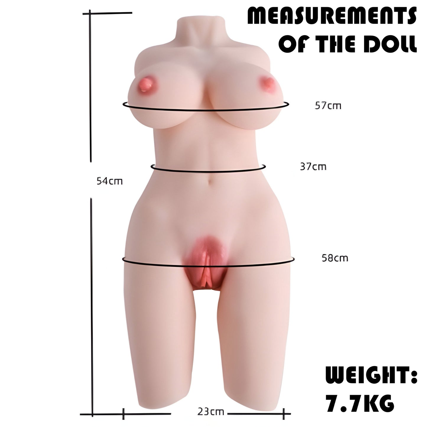 Curvy torso sex doll front pose in green lingerie showcasing full torso proportions