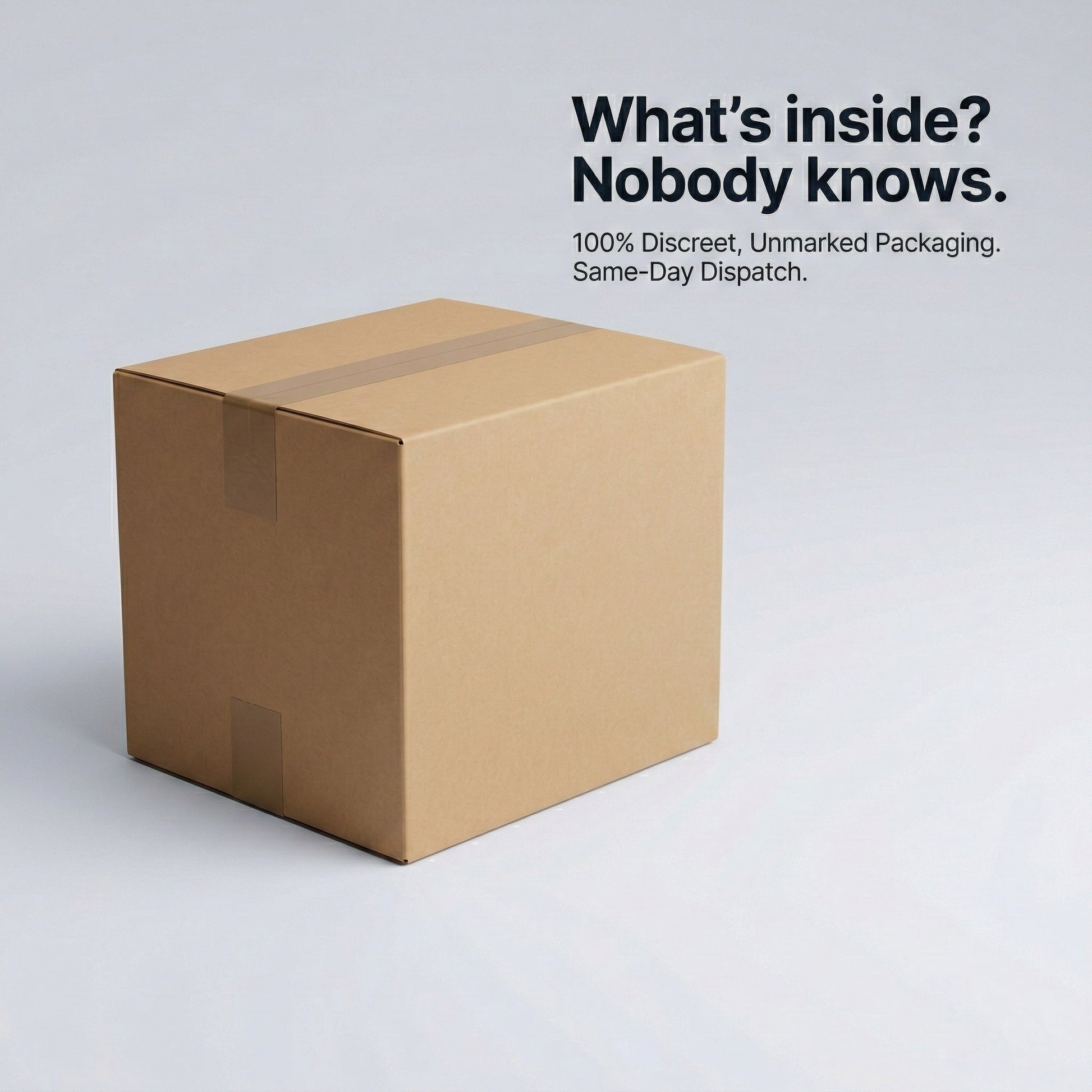 A plain cardboard box implying discreet packaging